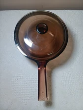 Vintage Corning VISION Ware Pyrex 1.5 L Amber Glass Pot Sauce Pan with Lid - USA