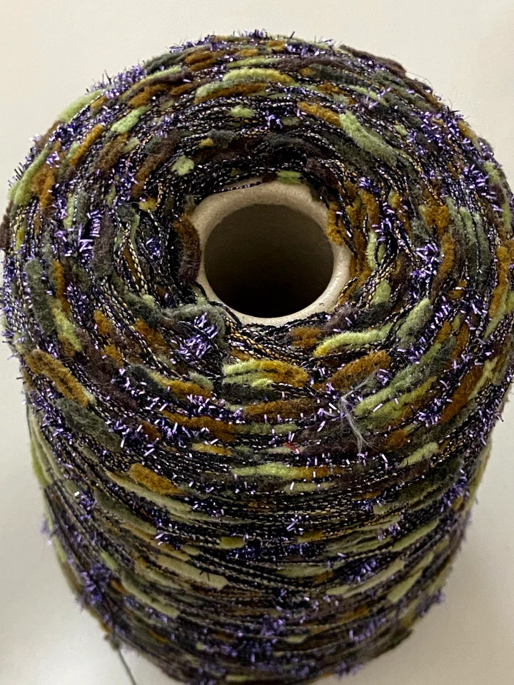 Trendsetter Yarns ~ Charming OLIVE GREEN & PURPLE Yarn Cone ~Made in Italy 15 oz - Image 3 of 4