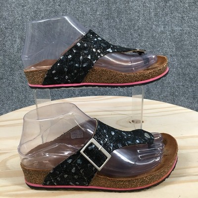 Haflinger Sandals Womens 36 Cork Footbed Slip On Toe Post Thong Black Brown