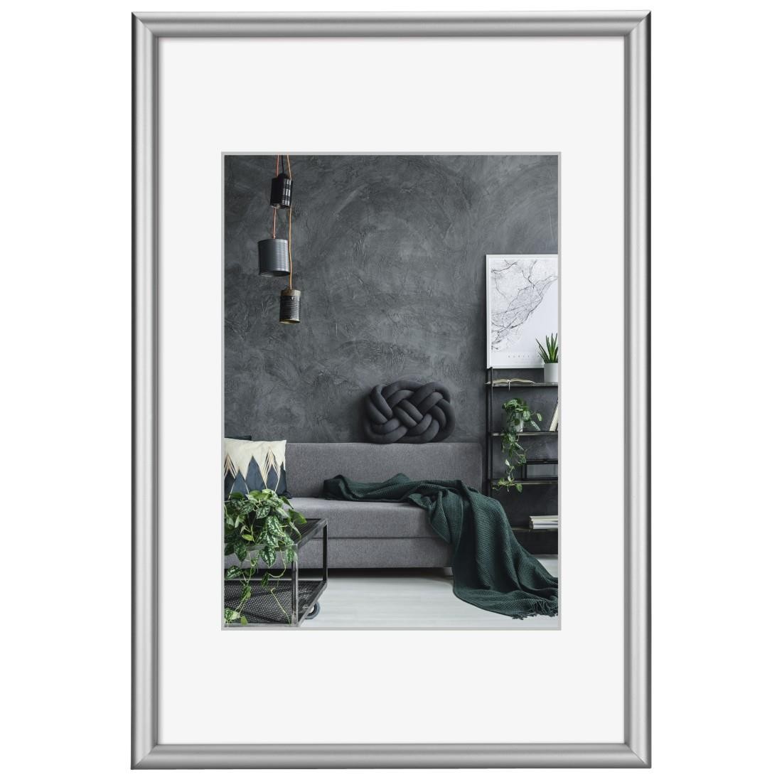 Cadre aluminium 50x70 cm argenté Hama Detroit polystyrène pour affiche murale