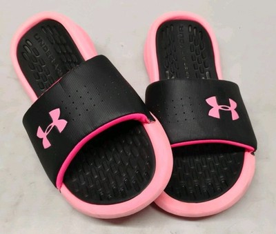 Under Armour Sandals Youth 4 Playmaker Fixed Strap Slide Black Pink 3000067-001