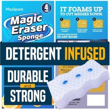 Magic Eraser Sponges 4 Pack Extra Thick Melamine Foam Cleaning Pads for Kitchen