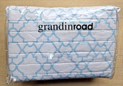 Grandin Road Pillow Sham Giada Peacock White Blue Geometric Euro 26x26 NEW