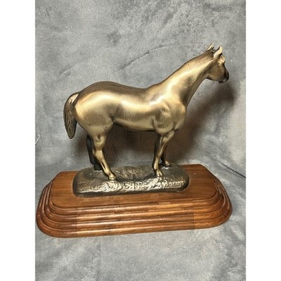 Vintage AQHA Grand Champion Stallion Horse Trophy Statue Wood Base