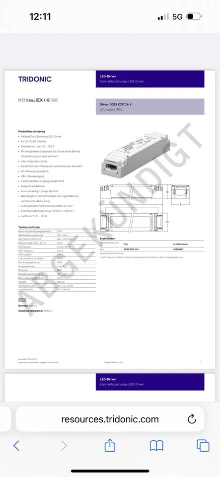 Tridonic Atco 0025 K211 24v 230v 3-Kanal DALI-Dimming-LED-Driver - Bild 3 von 4