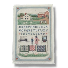 Vintage AMISH School House Cross Stitch Sampler Completed Alphabet Primitive
