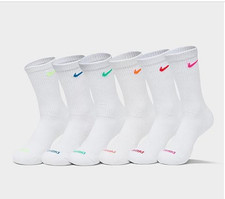 Nike 6 Pairs Everyday Cotton Cushioned Crew Socks Mens Medium 6-8 Yth 5Y-7Y 