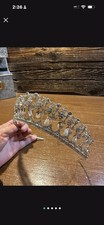 Vintage Silver Plated Queen Princess Diana Crown Crystal Pearl Bride Tiara