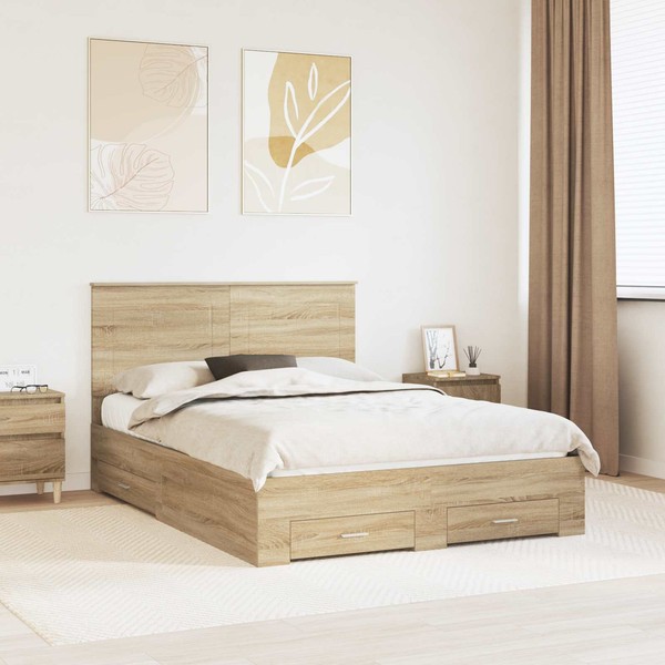Bettrahmen Mit Kopfteil Sonoma-Eiche 140 X 190 Cm Holzwerkstoff-image