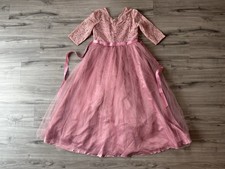1950's Pink Tulle Cupcake Dress Strapless 50s Evening Gown Lace Tuelle Size S