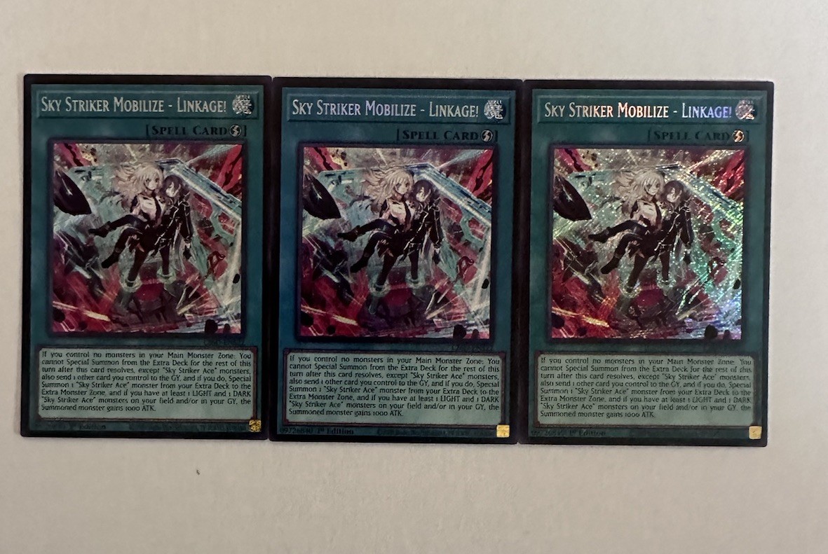 3x Sky Striker Mobilize - Linkage! 1st Edition Secret Rare L26D