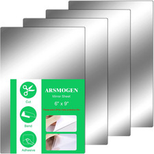 4 Pieces Flexible Cut to Size Mirror Sheet 6" X 9", Self Adhesive Non Glass Mirr