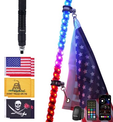 4FT LED Spiral Whip Light Dancing RGB Dual Flag for Polaris RZR PRO XP 1000 S900
