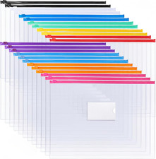 24Pcs Plastic Envelopes Poly Zip Envelopes Files Zipper Folders, A4 Size