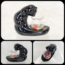 VTG Vandor Ceramic Black Cat Watching Fish Bo...
