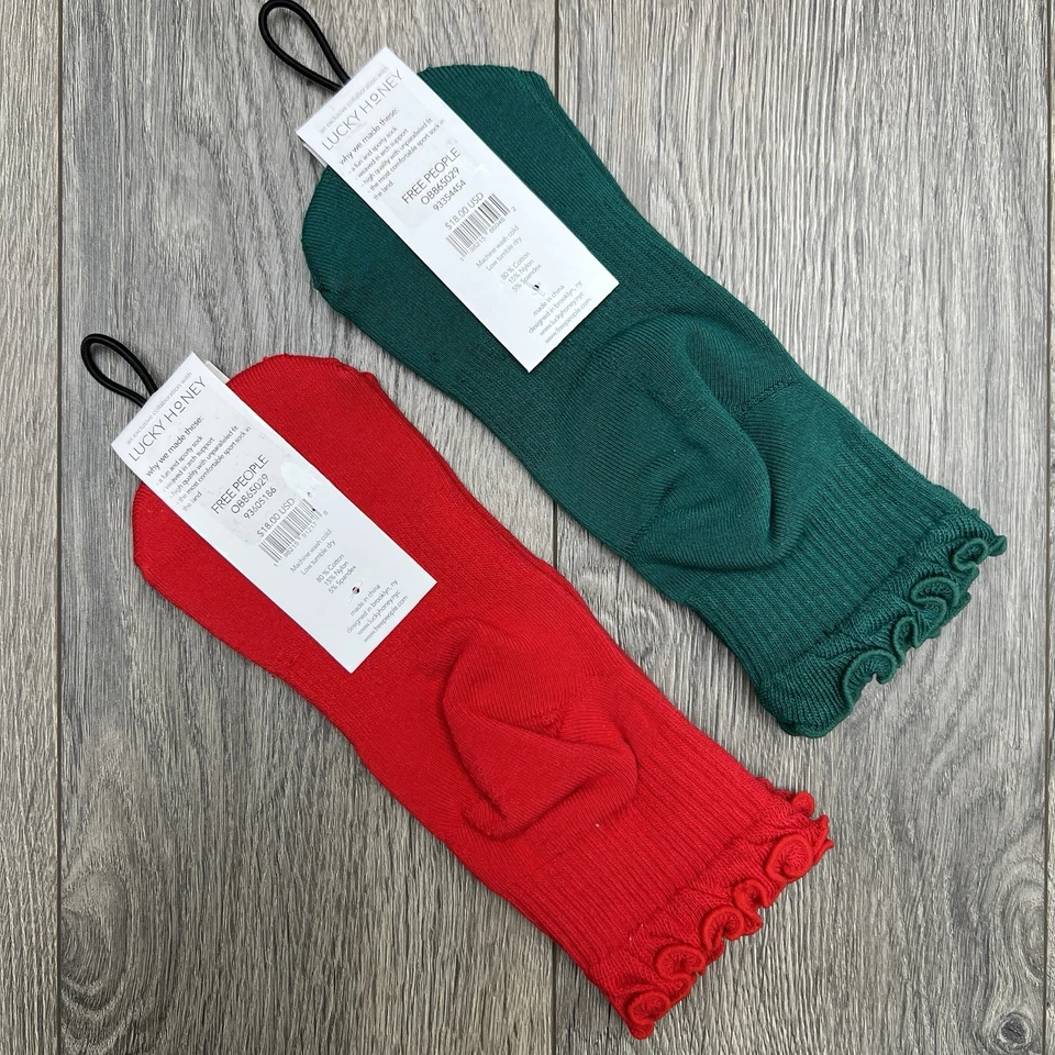 Meias esportivas Free People Movement babado verde vermelho Winterberry tamanho único - Imagem 4 de 4
