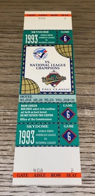 1993 World Series Full Ticket Toronto Blue Jays Game 6 Joe Carter Sky Dome Hotel - Image 1 of 4