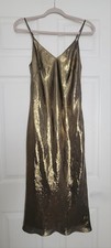 Express Shiny Gold Metallic Drapey Strappy V Neck Midi Slip Dress Size XS