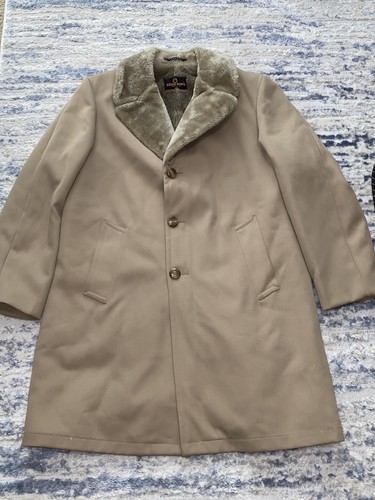 Vintage Zero King Wool Over Tan Coat Faux Fur Lining Made In USA Men's 42 L - Picture 1 of 8