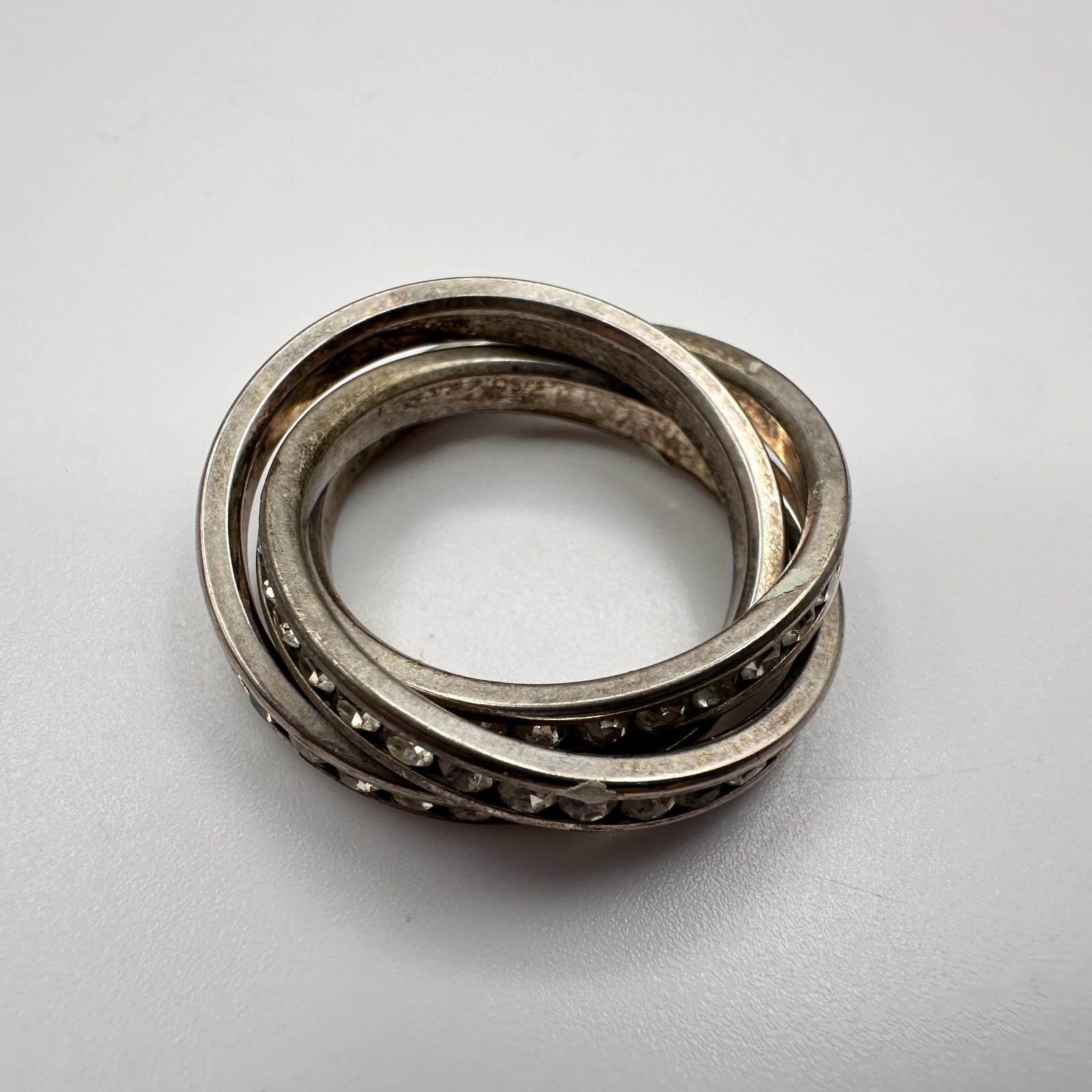 Vintage 90s Interlocking Rolling Ring Silver Tone… - image 3