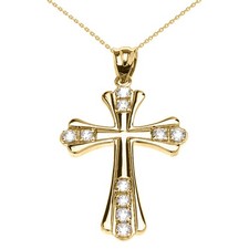 Gold Elegant Diamond Cross Pendant Necklace Available in Yellow/Rose/White 