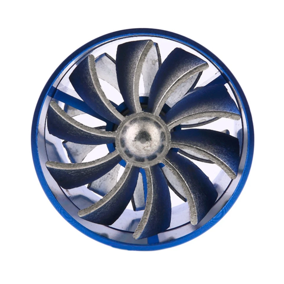 Car Aluminum Blue Air Intake Turbonator Dual Fan Engine Turbine Super Charger - Image 4 of 4