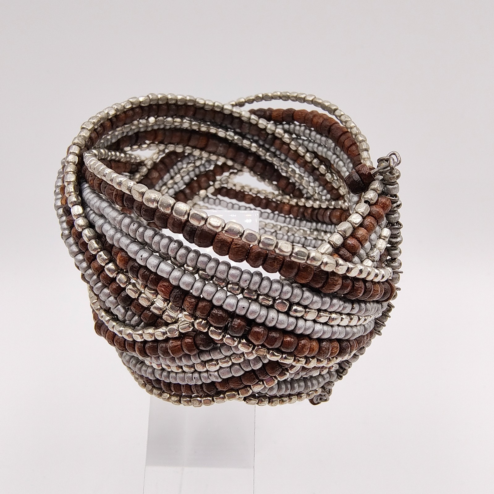 Boho Chic Memory Wire Cuff Bracelet Silver Tone G… - image 6