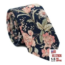 Men's Cotton Printed Floral Tie 2.6" Skinny Narrow Necktie Various Designs 5