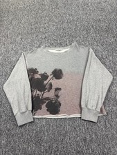 All Saints Sweatshirt Women Large Gray Fleece Rose Piro Ombre Rolled Hem Cropped