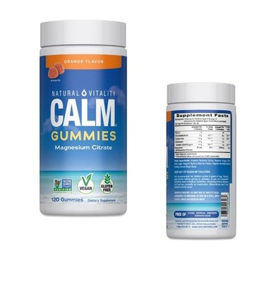 Natural VItality CALM ~ Magnesium CITRATE Gummies  ( 120count Orange) - Nov 2027