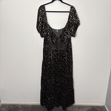 Arula Tiered Velvet Maxi Dress Womens 3XL C Black Ditzy Floral Cottagecore Boho