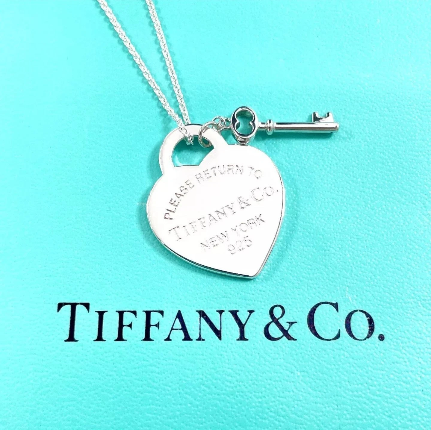 Return to Tiffany & Co. Sterling Heart & Key Pendant W/18" Cable Chain Necklace
