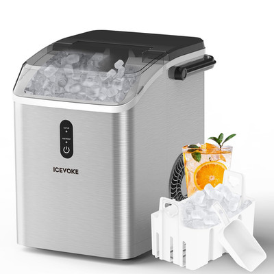 Self-Cleaning Nugget Ice Maker Countertop with Handle, 33Lbs per Day, Ready in 5