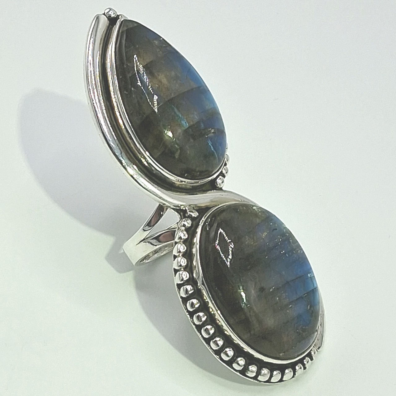 Large Double Labradorite Stone Solid 925 Sterling… - image 6