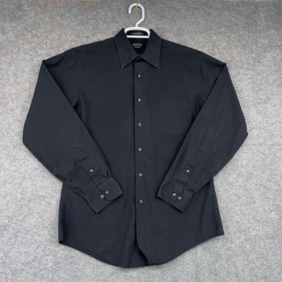 Arrow Shirt Mens 16 34/35 Black Check Fitted Wrinkle Free Dress Long Sleeve