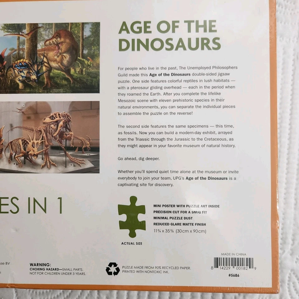 Unemployed Philsophers Guild Age of the Dinosaurs Double Sided 1000 Piece Puzzle - Image 4 of 4