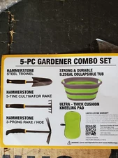 Garden Tool Set, 5 Pcs Heavy Duty Gardening Hand Tools with Collapsible Tub