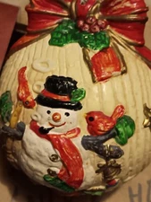 5  Large Vintage 3D Plastic Christmas Tree  Ornaments, Snowman, Rocking Horse 