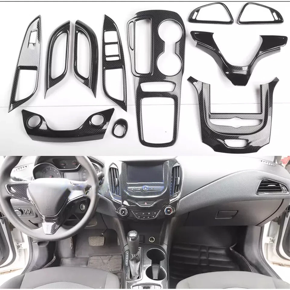 Conjunto de decoración interior estilo fibra de carbono 11 piezas para Chevrolet Cruze 2017-2019 Foto 3 de 4