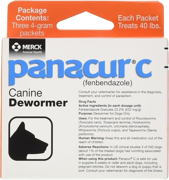 3 packets Panacur C 4 gram Canine 40lbs Dewormer Treatment