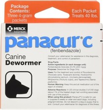 Panacur C 4 gram Canine 40lbs Dewormer Treatment 3 packets 