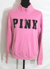 PINK VICTORIA SECRET SWEATSHIRT WOMAN SIZE SMALL PINK 1/4 ZIP COLLAR BLACK LOGO