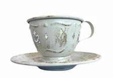 Unbranded Home Decor Candle Holder Cup & Saucer Metal Antiqued Cream