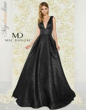 MAC DUGGAL 66217D Black Metallic Jacquard Plunging V-Neck Maxi Ball-Gown Dress 4