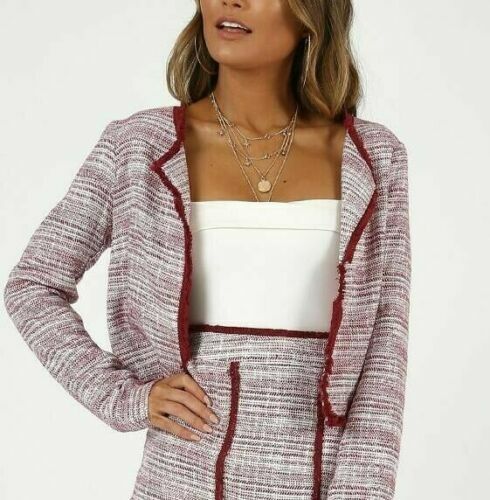 Veste Blazer Neuville Tweed à Carreaux Rose/Bordeaux - Taille 42/44 (10/12) - Col Mandarin