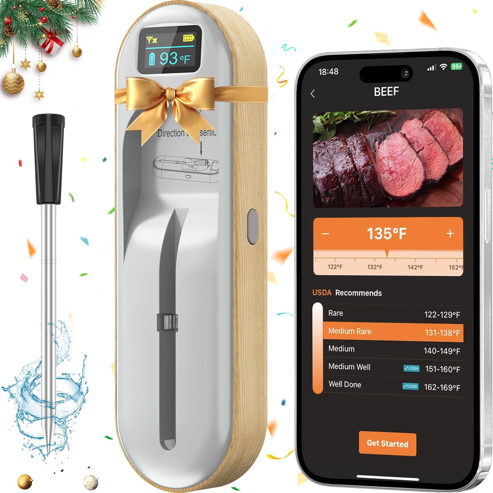 Wireless Meat Thermometer, Smart APP with Digital Instant Read, Alarm, Long B...