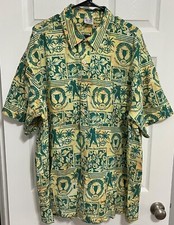 LARRY DIERKER 2012 Celebrity Golf Men Green S/S Button Hawaiian Shirt 2X Wet Dog
