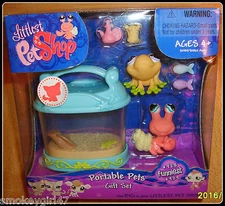Littlest Pet Shop Portable Pets Gift Set #928 Frog #929 Hermit Crab NIP