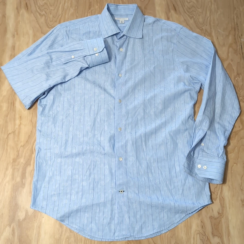 Banana Republic 男式纽扣衬衫大号 16-16.5 蓝色条纹佩斯利 L/S — 第 3/4 张图片