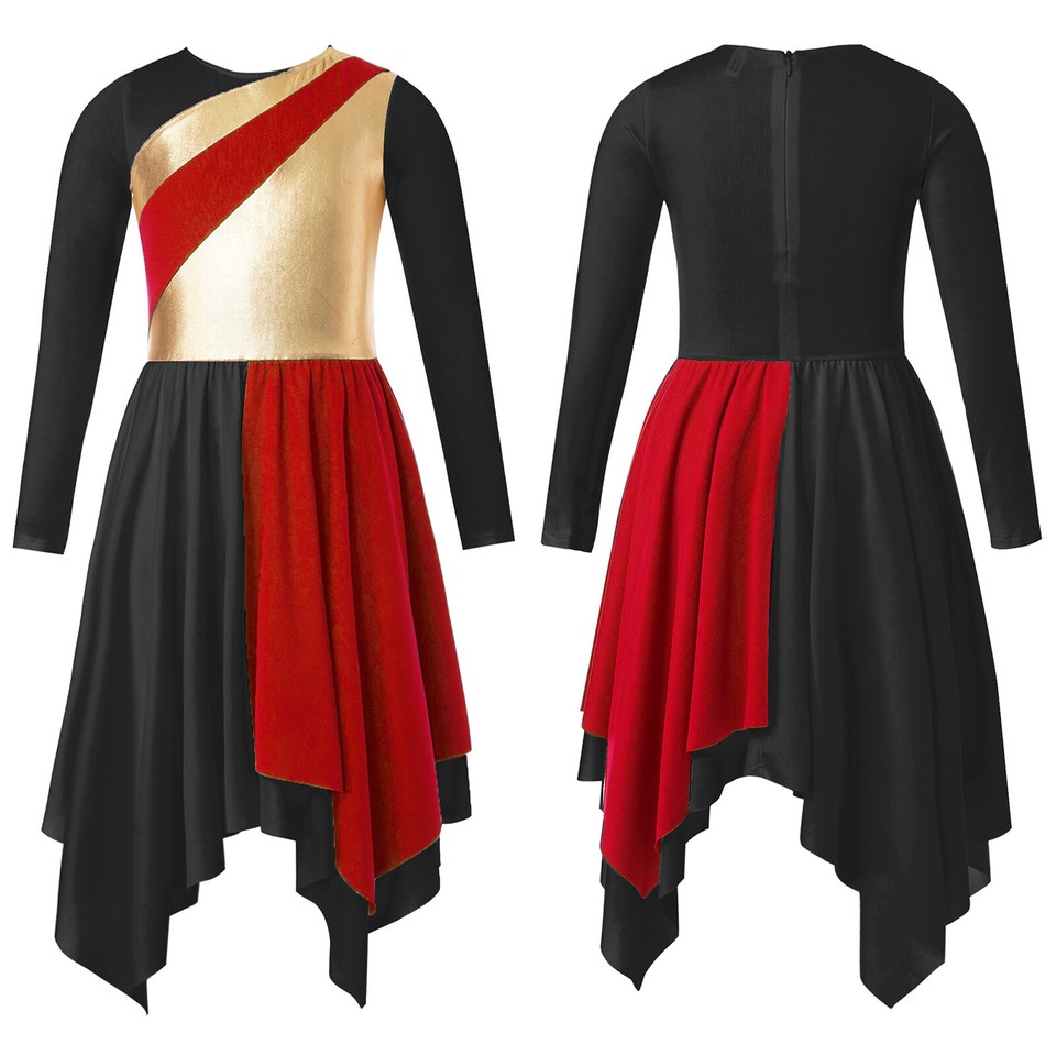 Womems Moden Abo Da Ballo Lirico Color Block Manica Lunga Abo Da Ballo Di Lode Lurgica Tunica Asimmetrica Costume Di Culto Muslimb